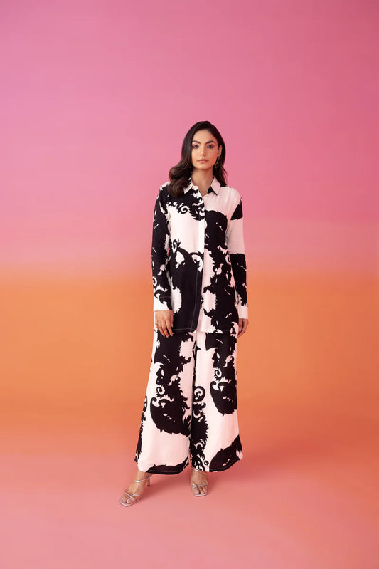 Cream and Black Printed Co-ord Set