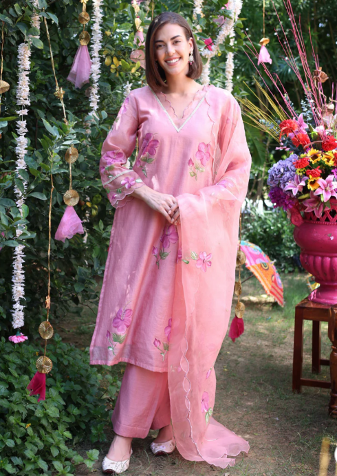 Peach Dream Handpainted Chanderi Suit Set