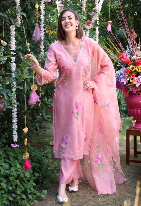 Peach Dream Handpainted Chanderi Suit Set