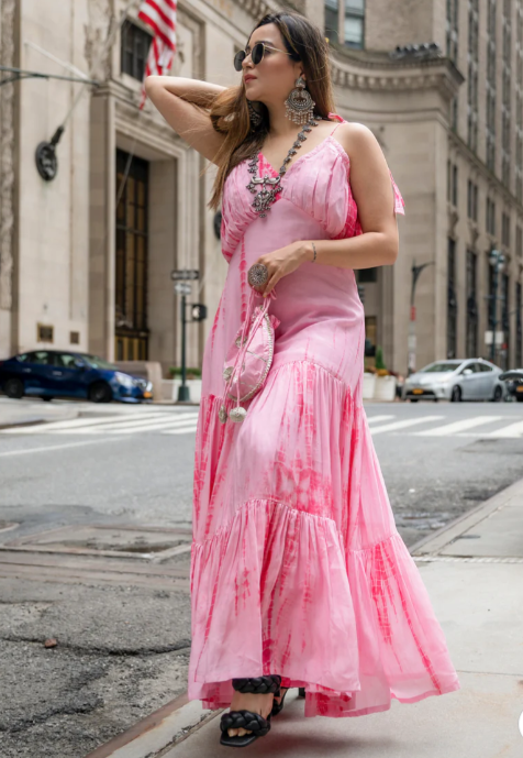 Pink Puffer Tie & Dye Silk Dress