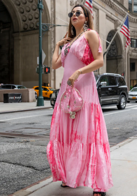 Pink Puffer Tie & Dye Silk Dress