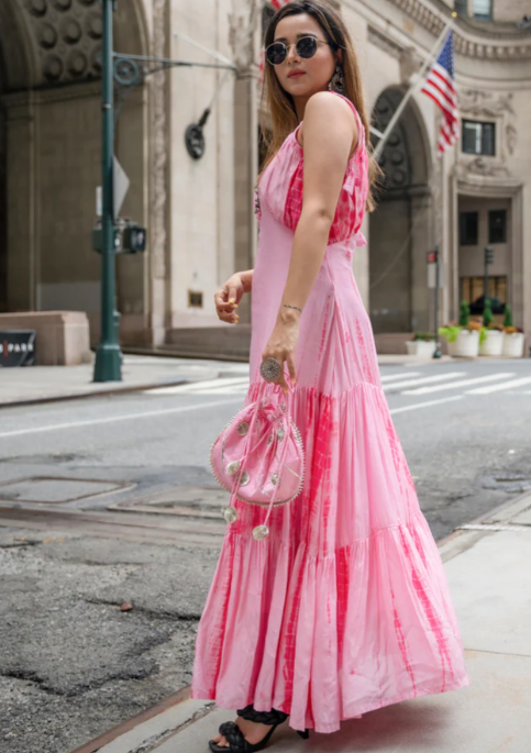 Pink Puffer Tie & Dye Silk Dress