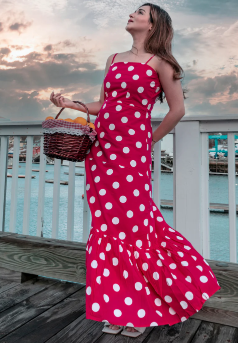 Pink Crepe Polka Cotton Dress
