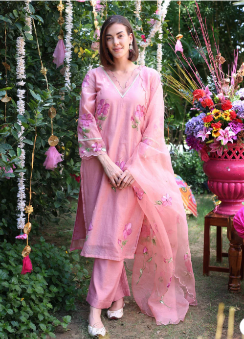 Peach Dream Handpainted Chanderi Suit Set