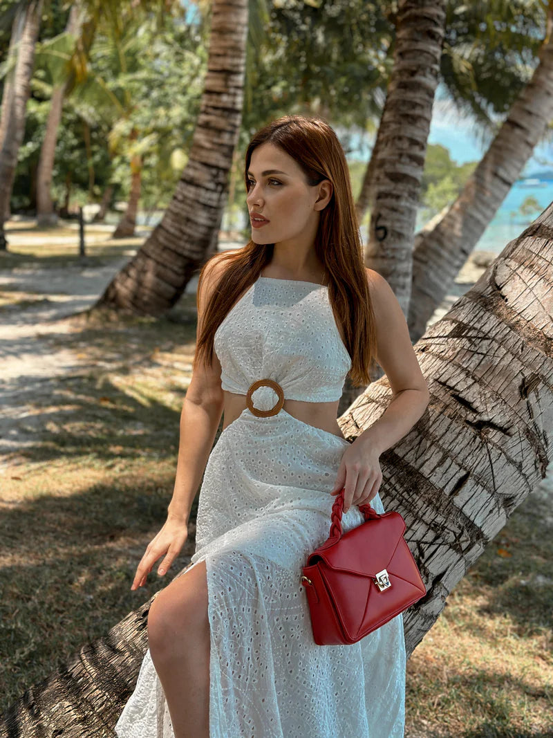 White Cutwork Beach Tie Up Back Dress