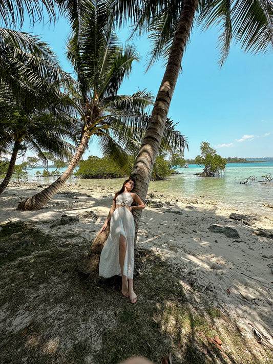 White Cutwork Beach Tie Up Back Dress